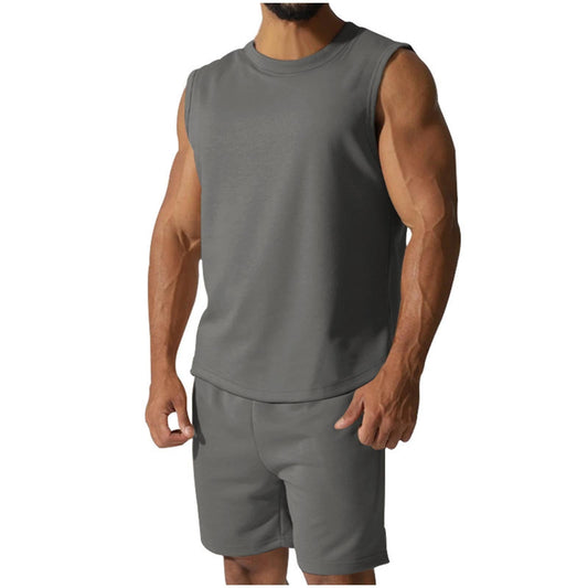Mens Green Sleeveless 2 Piece Casual Beach Shirts and Shorts Set