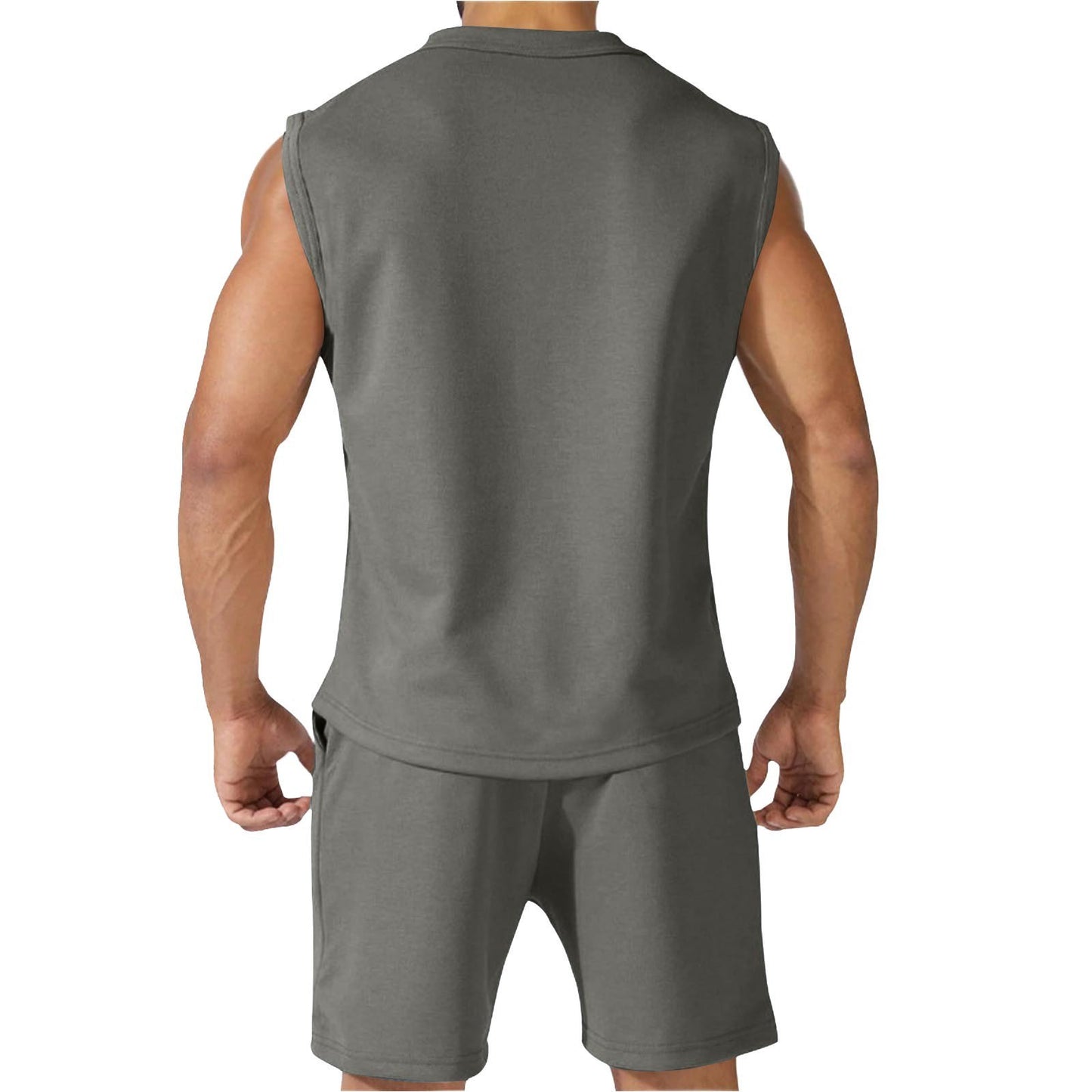 Mens Green Sleeveless 2 Piece Casual Beach Shirts and Shorts Set