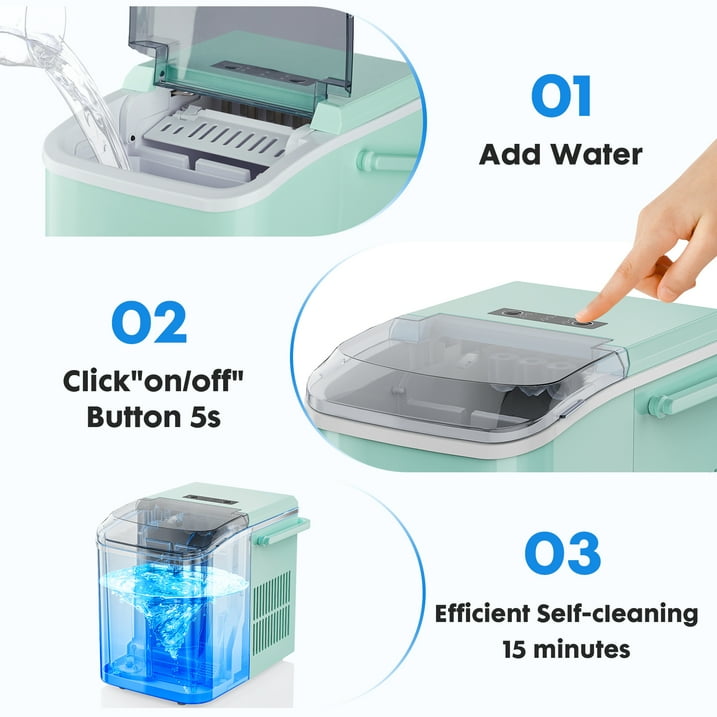 Self-Cleaning Portable Ice Maker Machine with Handle and Ice Scoop