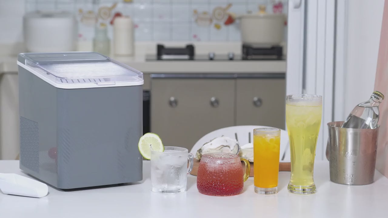 Removable & Washable Ice Tray & Scoop 2 Ice Sizes, 26 lbs/24H with Self-Cleaning Function